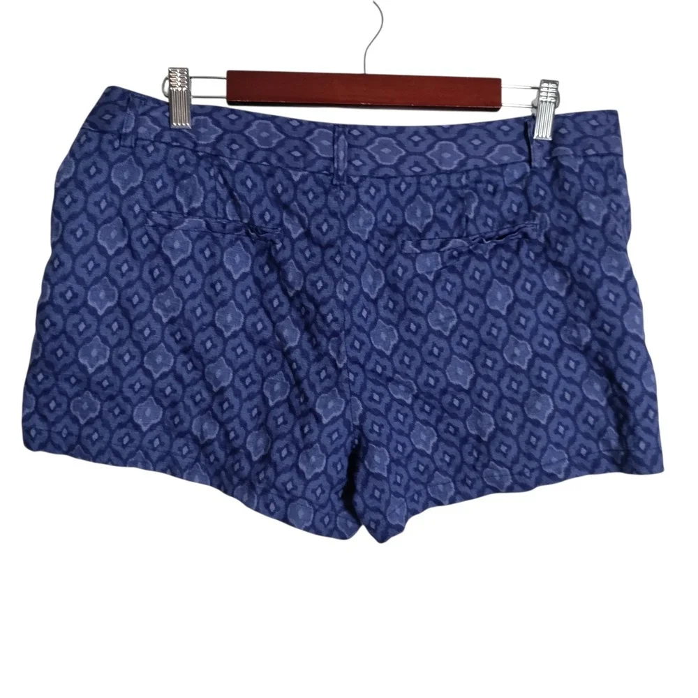 Cynthia Rowley Blue‎ Geometric Ikat Linen Shorts Womens Size 12 Diamond Print